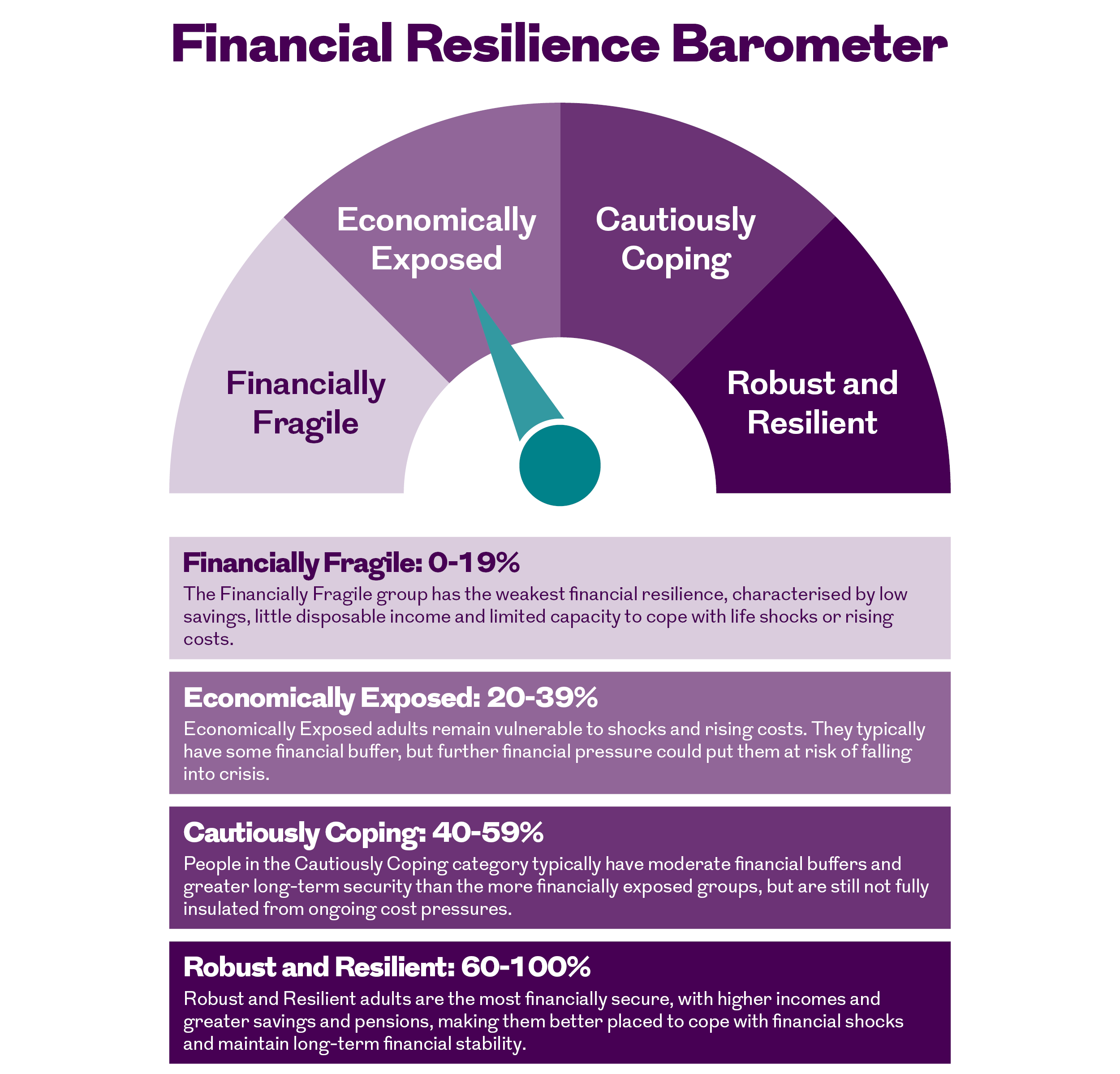 Financial Resilience Barometer showing four resilience categories from financially fragile to robust and resilient.