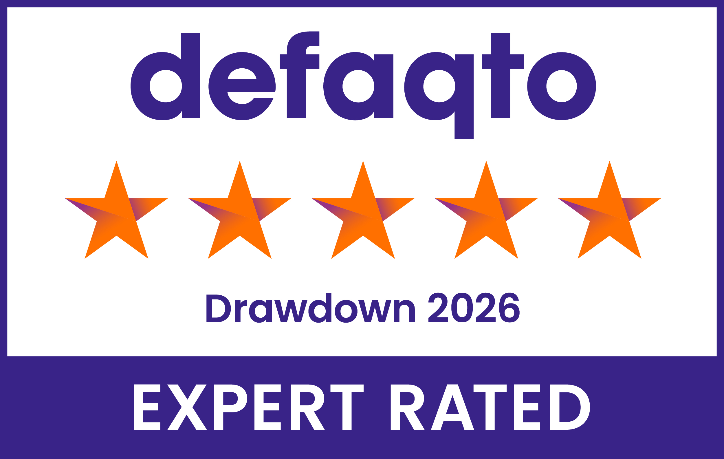 Defaqto Drawdown 2026 five-star expert rated award badge.