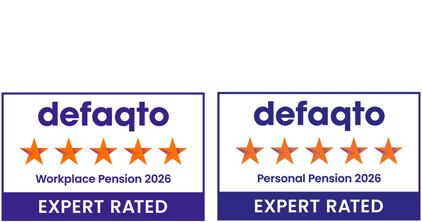 Defaqto five-star expert ratings for Workplace Pension 2026 and Personal Pension 2026.